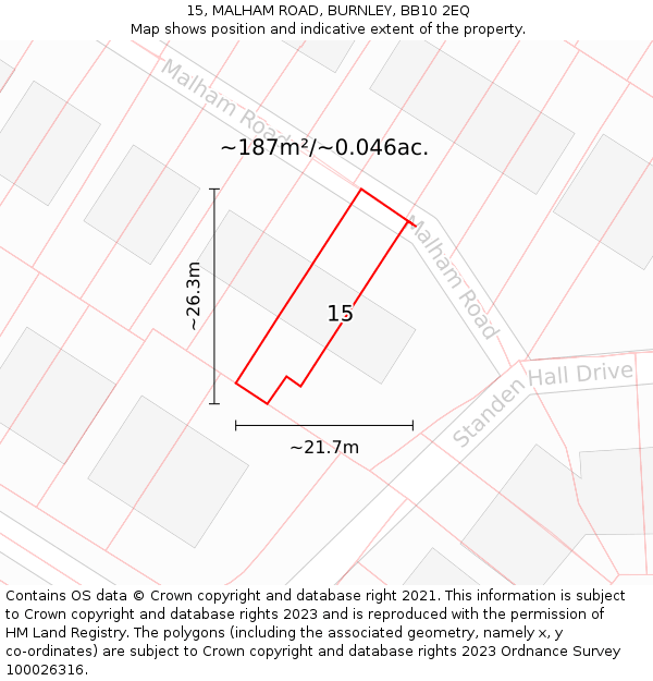 15, MALHAM ROAD, BURNLEY, BB10 2EQ: Plot and title map