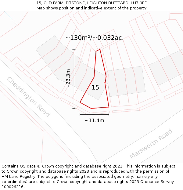 15, OLD FARM, PITSTONE, LEIGHTON BUZZARD, LU7 9RD: Plot and title map