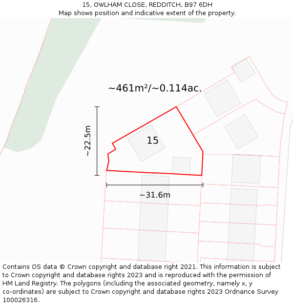15, OWLHAM CLOSE, REDDITCH, B97 6DH: Plot and title map