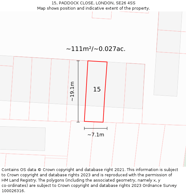 15, PADDOCK CLOSE, LONDON, SE26 4SS: Plot and title map