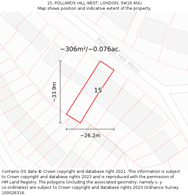 15, POLLARDS HILL WEST, LONDON, SW16 4NU: Plot and title map