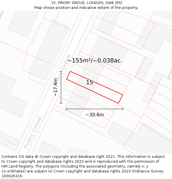 15, PRIORY GROVE, LONDON, SW8 2PD: Plot and title map