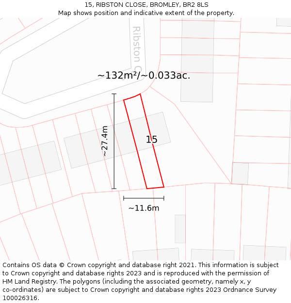 15, RIBSTON CLOSE, BROMLEY, BR2 8LS: Plot and title map