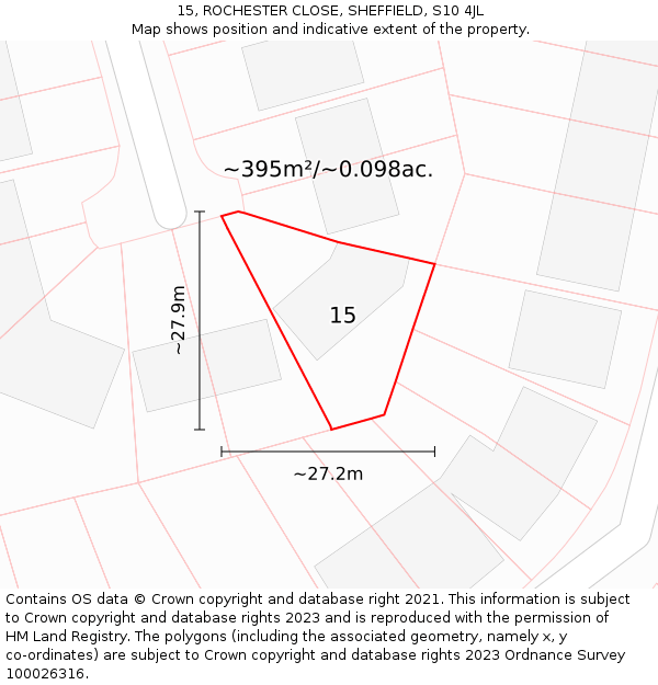 15, ROCHESTER CLOSE, SHEFFIELD, S10 4JL: Plot and title map