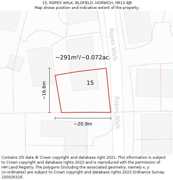 15, ROPES WALK, BLOFIELD, NORWICH, NR13 4JB: Plot and title map