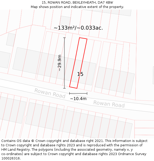 15, ROWAN ROAD, BEXLEYHEATH, DA7 4BW: Plot and title map
