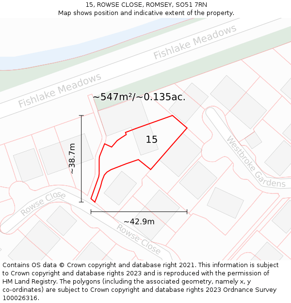 15, ROWSE CLOSE, ROMSEY, SO51 7RN: Plot and title map