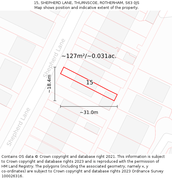 15, SHEPHERD LANE, THURNSCOE, ROTHERHAM, S63 0JS: Plot and title map