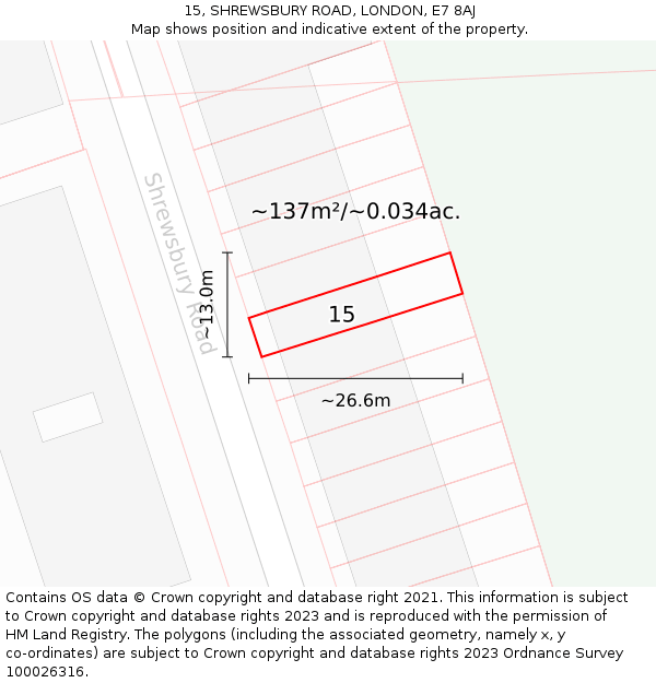 15, SHREWSBURY ROAD, LONDON, E7 8AJ: Plot and title map