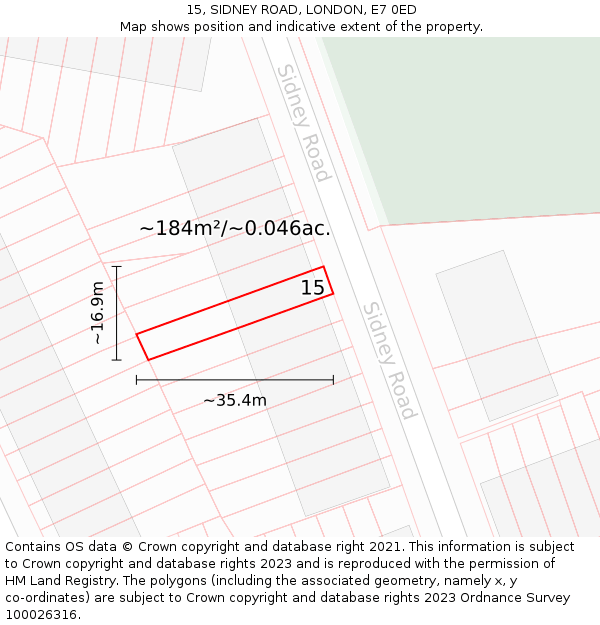 15, SIDNEY ROAD, LONDON, E7 0ED: Plot and title map