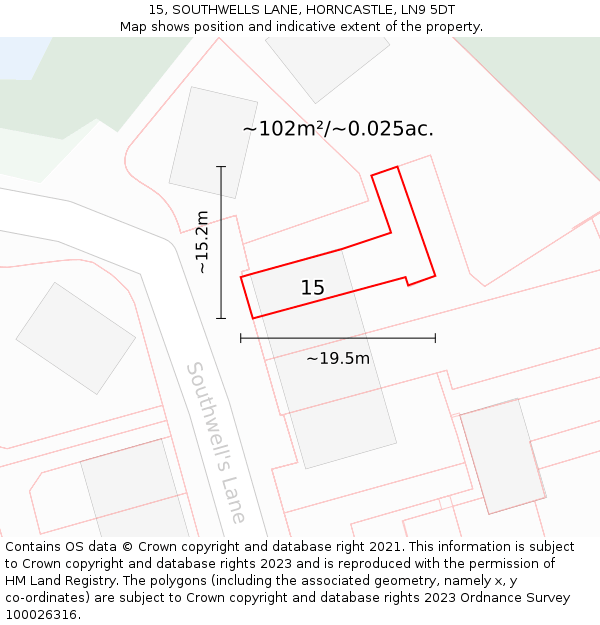 15, SOUTHWELLS LANE, HORNCASTLE, LN9 5DT: Plot and title map
