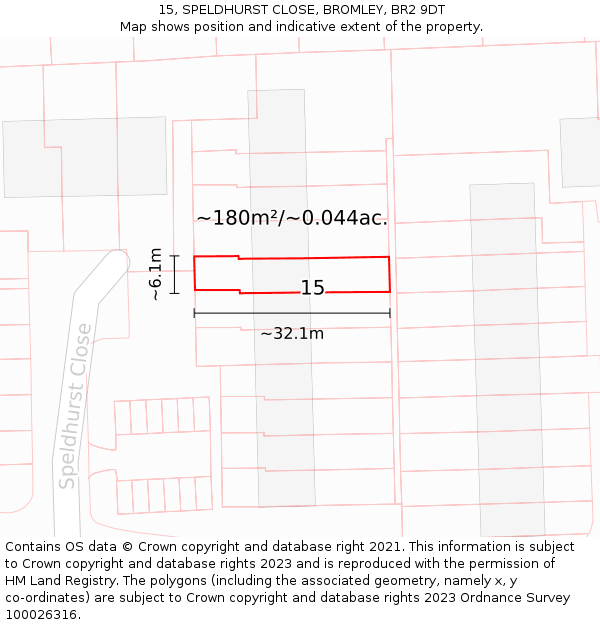 15, SPELDHURST CLOSE, BROMLEY, BR2 9DT: Plot and title map