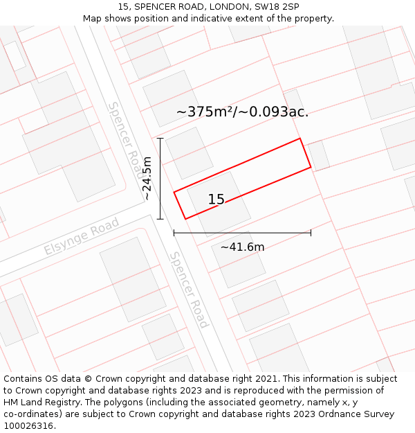 15, SPENCER ROAD, LONDON, SW18 2SP: Plot and title map