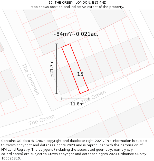15, THE GREEN, LONDON, E15 4ND: Plot and title map