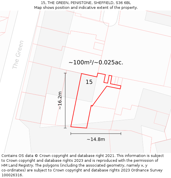 15, THE GREEN, PENISTONE, SHEFFIELD, S36 6BL: Plot and title map