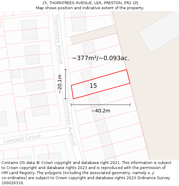 15, THORNTREES AVENUE, LEA, PRESTON, PR2 1PJ: Plot and title map