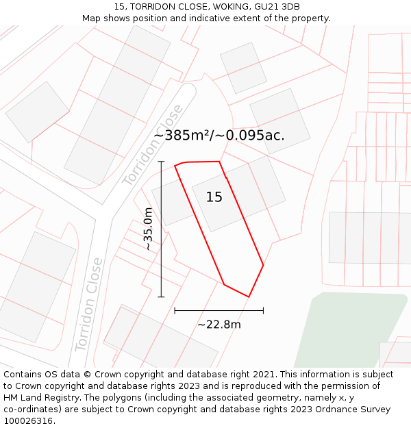 15, TORRIDON CLOSE, WOKING, GU21 3DB: Plot and title map