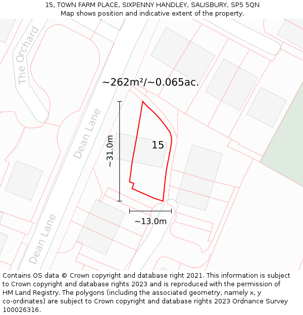 15, TOWN FARM PLACE, SIXPENNY HANDLEY, SALISBURY, SP5 5QN: Plot and title map