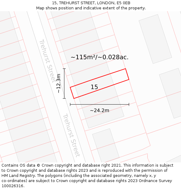 15, TREHURST STREET, LONDON, E5 0EB: Plot and title map