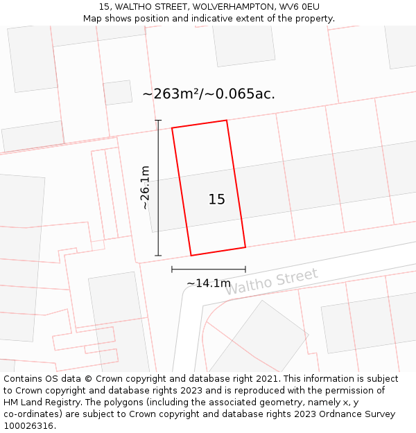 15, WALTHO STREET, WOLVERHAMPTON, WV6 0EU: Plot and title map