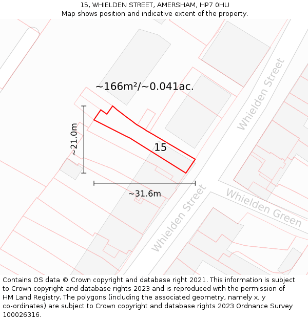15, WHIELDEN STREET, AMERSHAM, HP7 0HU: Plot and title map