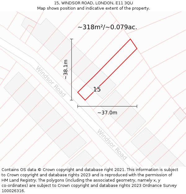 15, WINDSOR ROAD, LONDON, E11 3QU: Plot and title map