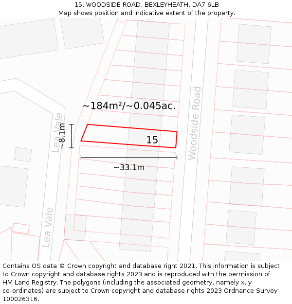 15, WOODSIDE ROAD, BEXLEYHEATH, DA7 6LB: Plot and title map