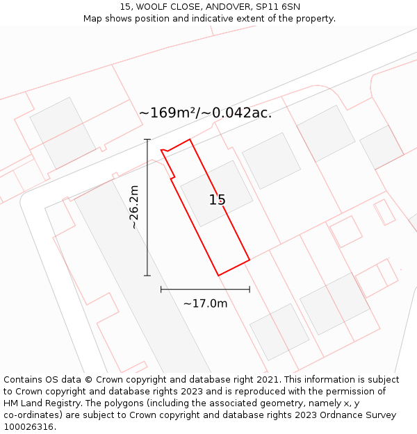 15, WOOLF CLOSE, ANDOVER, SP11 6SN: Plot and title map