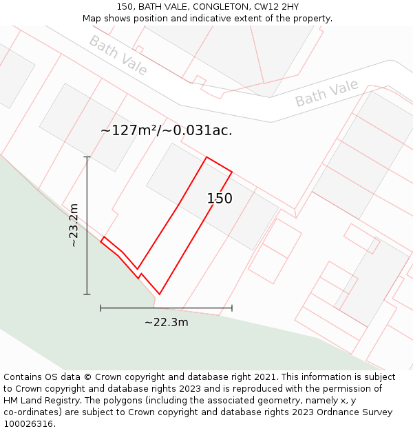 150, BATH VALE, CONGLETON, CW12 2HY: Plot and title map
