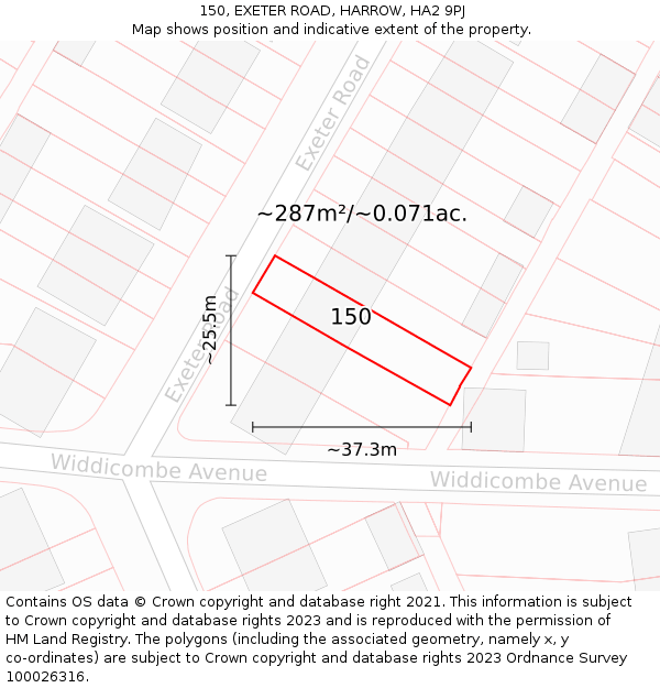 150, EXETER ROAD, HARROW, HA2 9PJ: Plot and title map