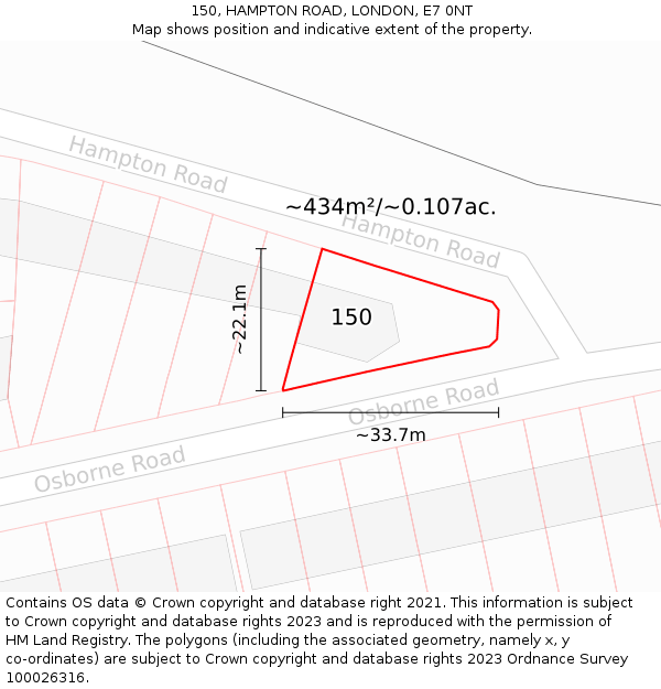 150, HAMPTON ROAD, LONDON, E7 0NT: Plot and title map