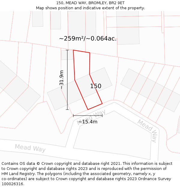 150, MEAD WAY, BROMLEY, BR2 9ET: Plot and title map