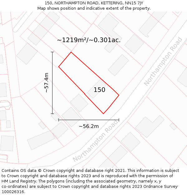 150, NORTHAMPTON ROAD, KETTERING, NN15 7JY: Plot and title map
