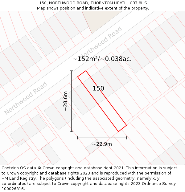 150, NORTHWOOD ROAD, THORNTON HEATH, CR7 8HS: Plot and title map