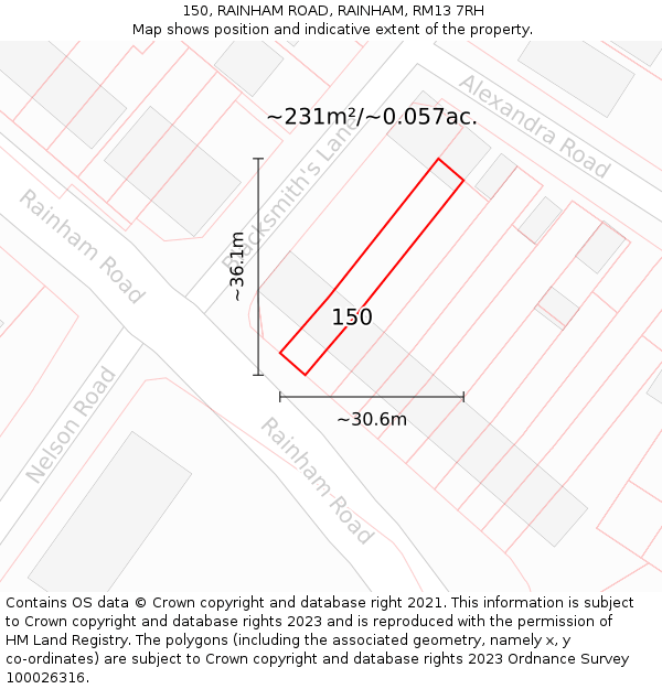 150, RAINHAM ROAD, RAINHAM, RM13 7RH: Plot and title map