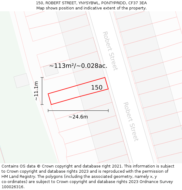 150, ROBERT STREET, YNYSYBWL, PONTYPRIDD, CF37 3EA: Plot and title map