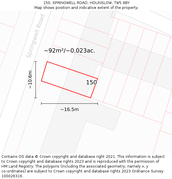 150, SPRINGWELL ROAD, HOUNSLOW, TW5 9BY: Plot and title map