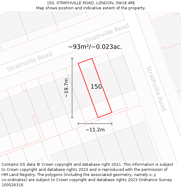 150, STRATHVILLE ROAD, LONDON, SW18 4RE: Plot and title map