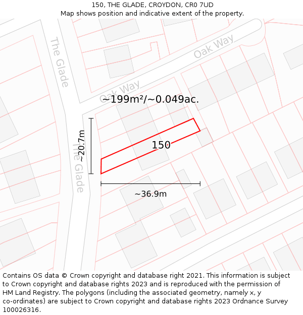 150, THE GLADE, CROYDON, CR0 7UD: Plot and title map