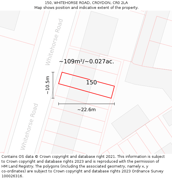 150, WHITEHORSE ROAD, CROYDON, CR0 2LA: Plot and title map