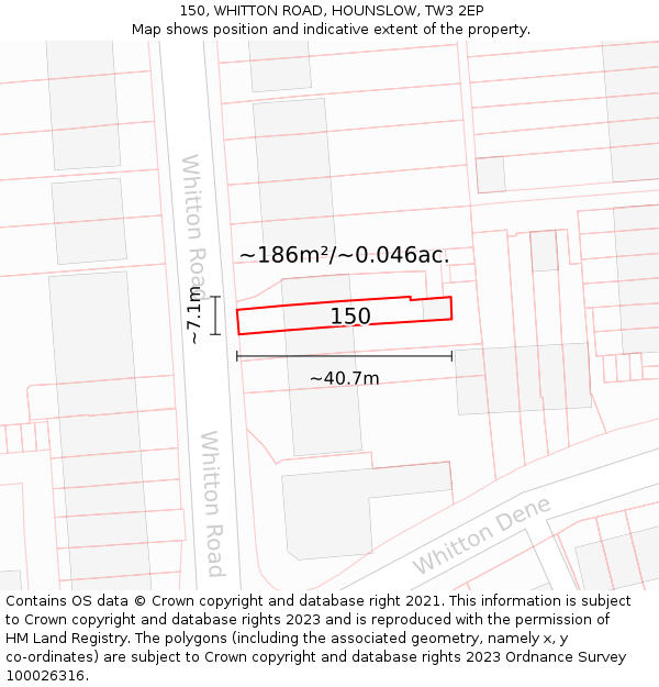 150, WHITTON ROAD, HOUNSLOW, TW3 2EP: Plot and title map