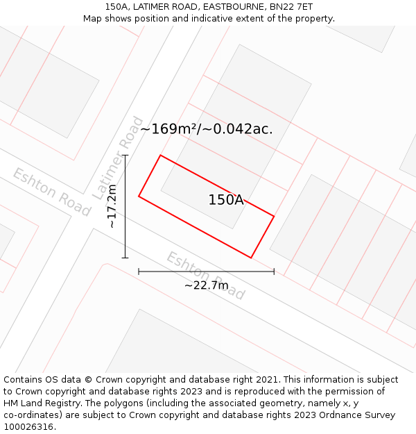 150A, LATIMER ROAD, EASTBOURNE, BN22 7ET: Plot and title map