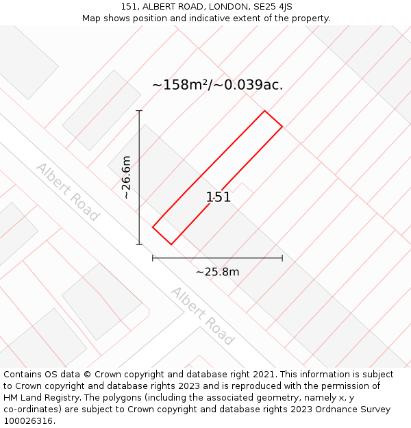 151, ALBERT ROAD, LONDON, SE25 4JS: Plot and title map