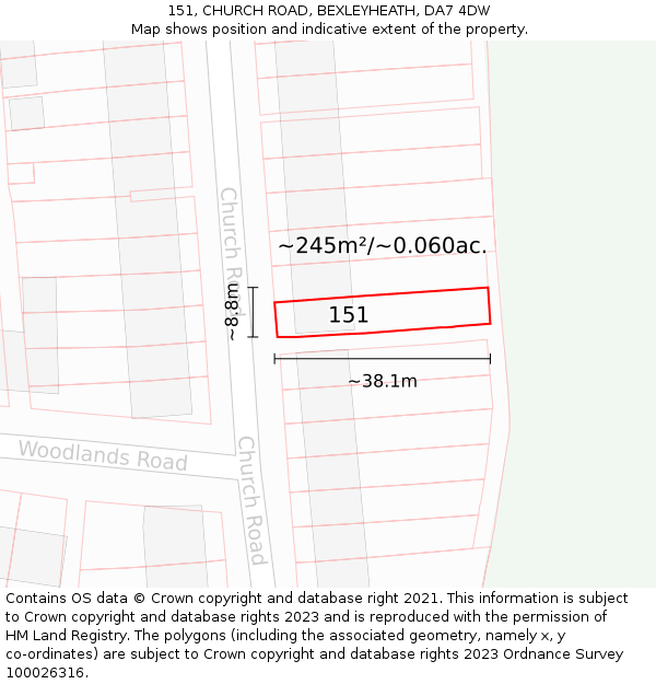 151, CHURCH ROAD, BEXLEYHEATH, DA7 4DW: Plot and title map