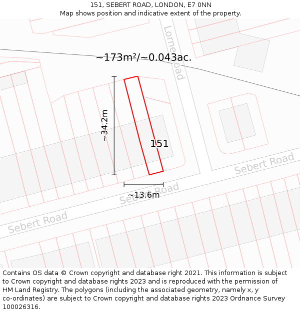 151, SEBERT ROAD, LONDON, E7 0NN: Plot and title map