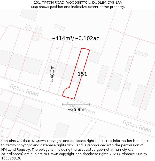 151, TIPTON ROAD, WOODSETTON, DUDLEY, DY3 1AA: Plot and title map