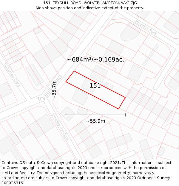 151, TRYSULL ROAD, WOLVERHAMPTON, WV3 7JG: Plot and title map