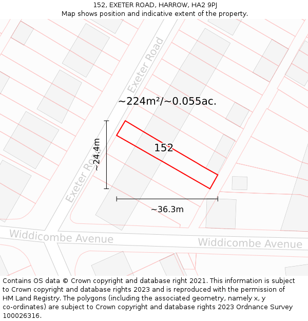 152, EXETER ROAD, HARROW, HA2 9PJ: Plot and title map