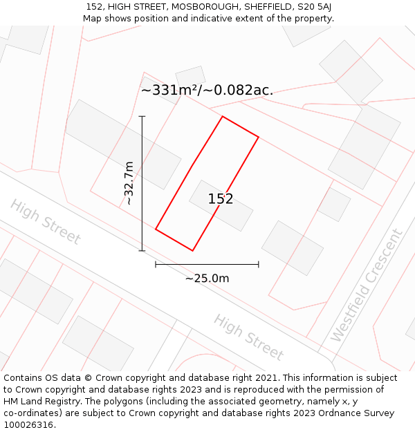 152, HIGH STREET, MOSBOROUGH, SHEFFIELD, S20 5AJ: Plot and title map