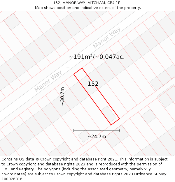 152, MANOR WAY, MITCHAM, CR4 1EL: Plot and title map